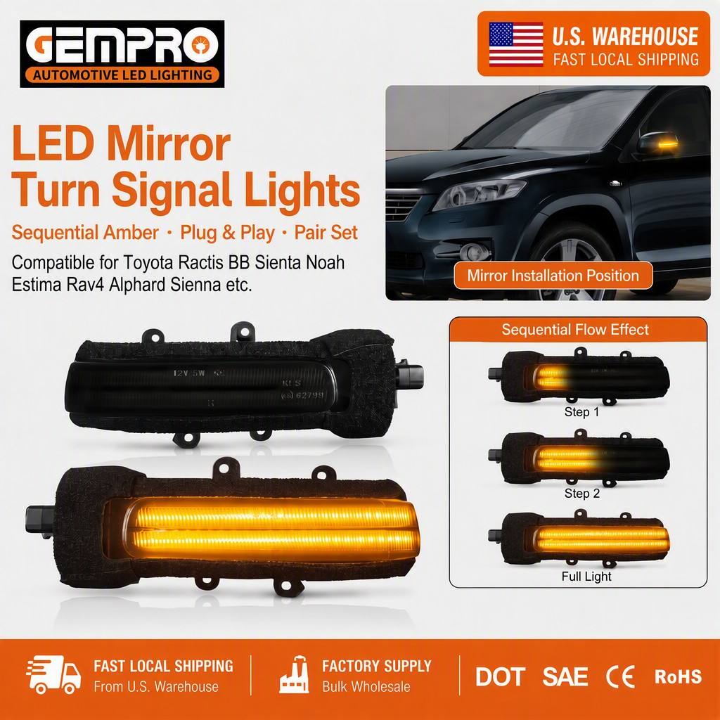 2PCS USA Warehouse for Toyota Sienta Porte Ractis BB Passo Sette 2003-2016 Amber Plug and Play Wing Mirror Blinker Light - image 1