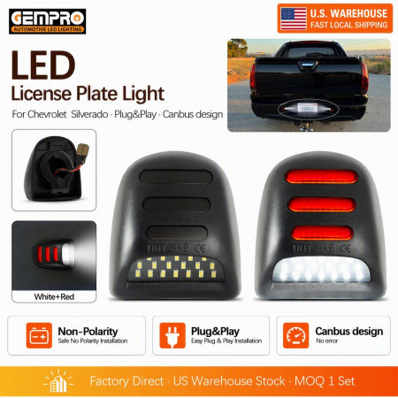 Direct Fit White Red Rear Lamp Led Number Plate Light Smoked Finish for Chevrolet Silverado Avalanche GMC Sierra - image 1