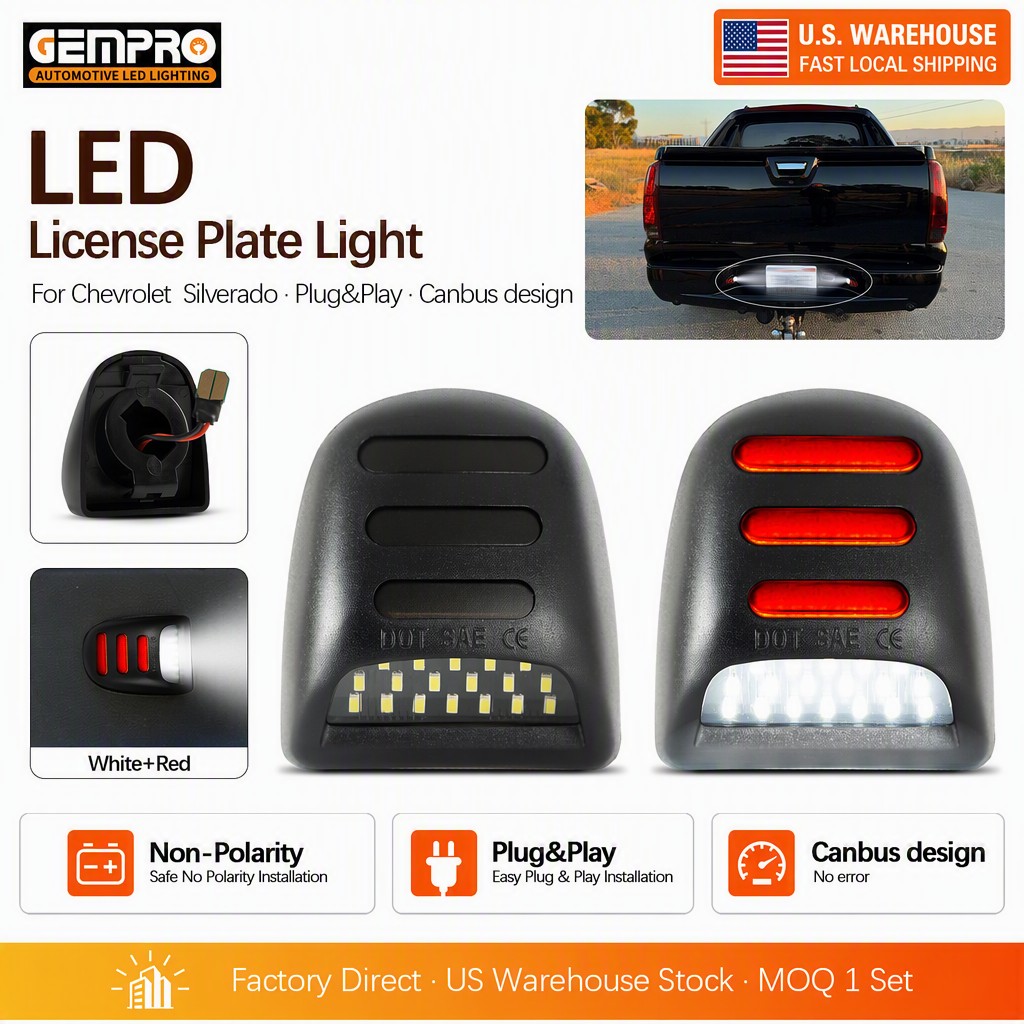 Direct Fit White Red Rear Lamp Led Number Plate Light Smoked Finish for Chevrolet Silverado Avalanche GMC Sierra - image 1