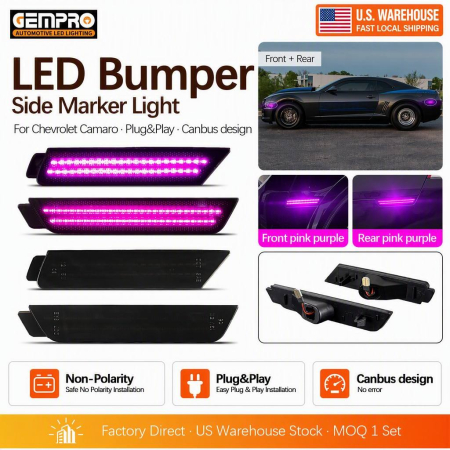 For Chevrolet Camaro 2010-2015 Front Rear Bumper Smoked Cover Front Amber Rear Purple Pink LED Side Marker Lamp - image 1