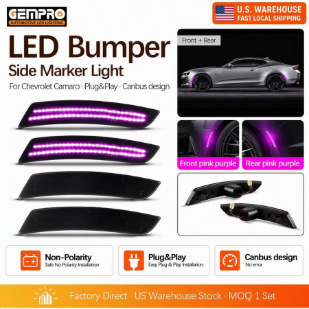 For Chevrolet Camaro 2016-up CTS ATS Smoked Housing Purple LED Front Rear Bumper Side Marker Turn Signal US Local Stock - image 1