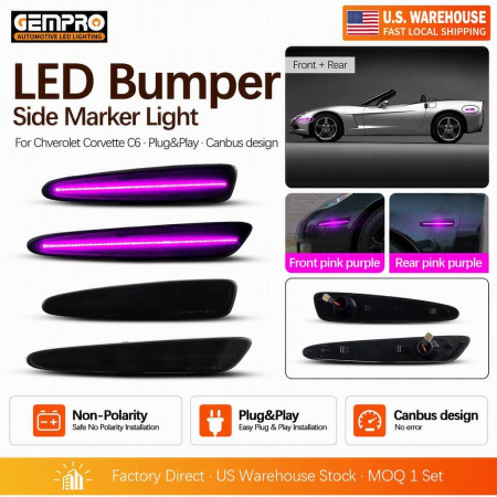For Chevrolet Corvette C6 2005-2013 Smoked Lens Purple Pink LED Outer Indicator Light Front Rear US Local Stock - image 1