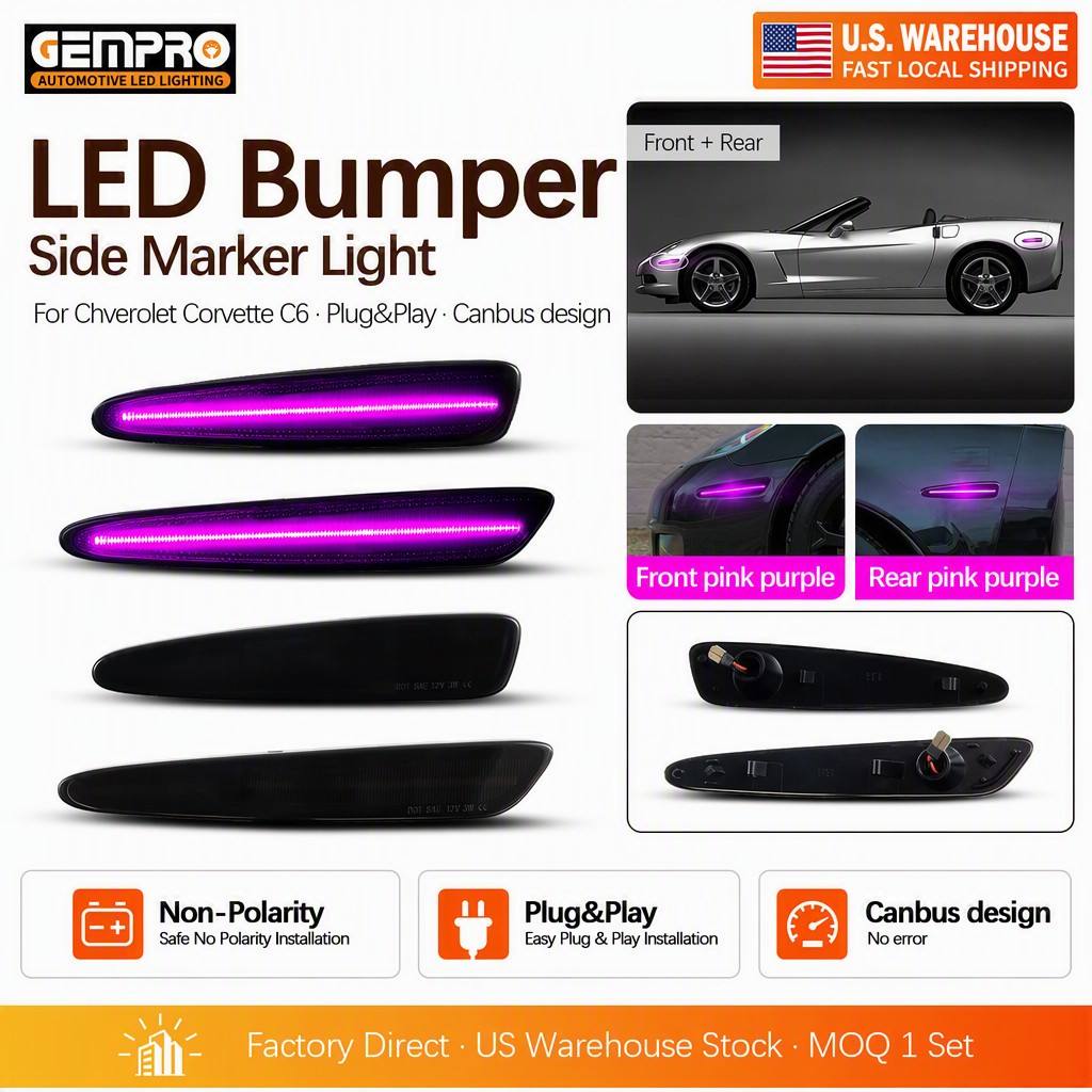 For Chevrolet Corvette C6 2005-2013 Smoked Lens Purple Pink LED Outer Indicator Light Front Rear US Local Stock - image 1