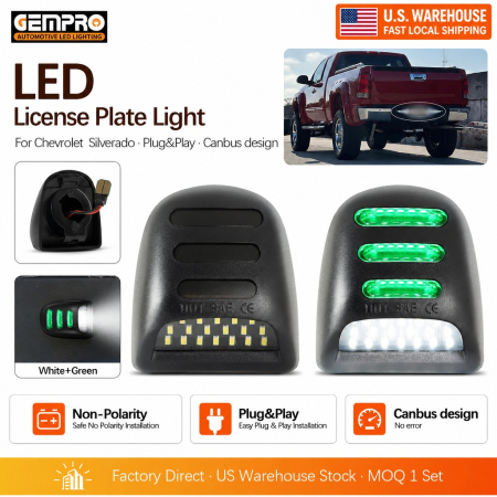 For Chevrolet Silverado Tahoe Suburban GMC Sierra Yukon Escalade Smoked Housing White Green LED License Plate Tag Light - image 1