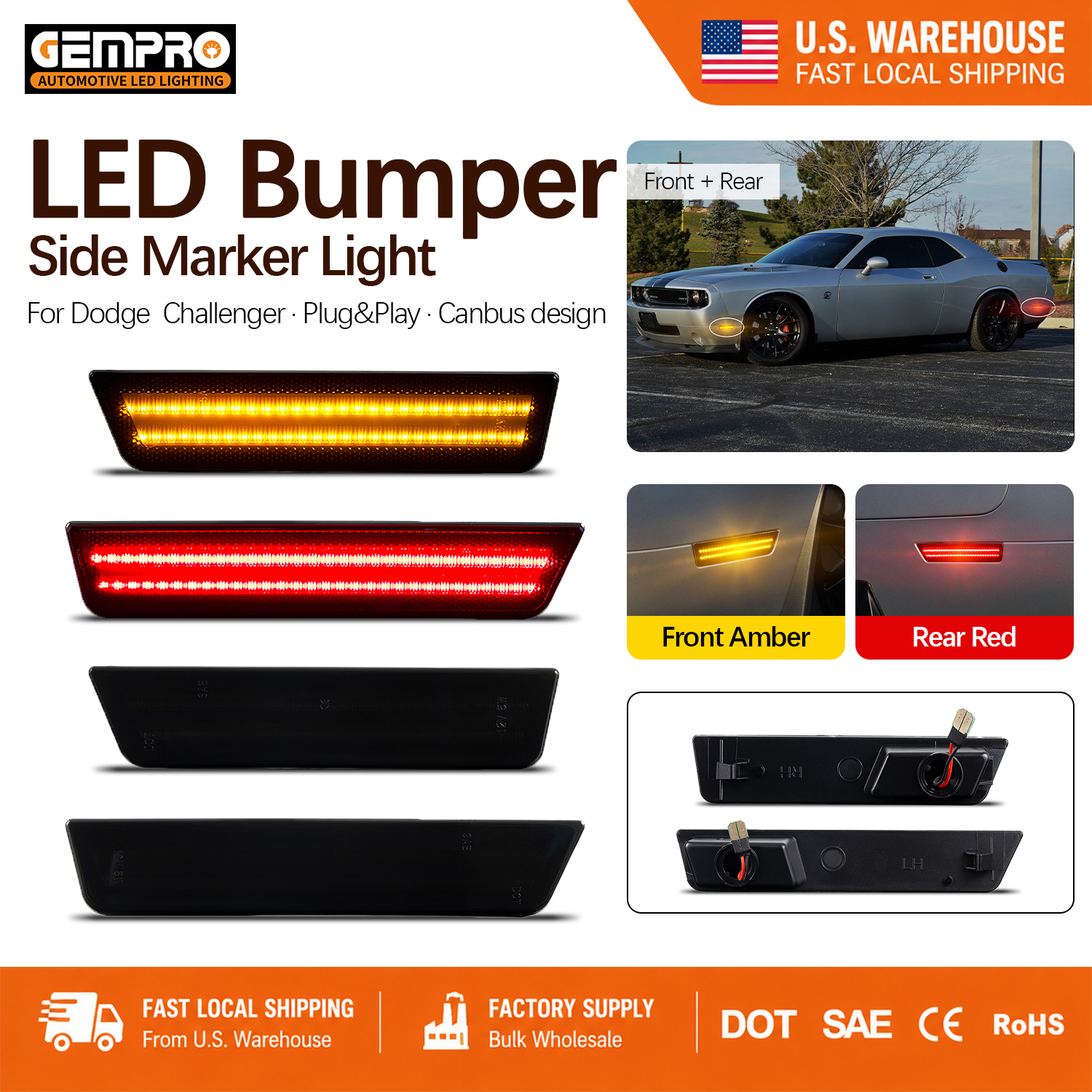 for Dodge Challenger 2008-2014 Charger 2011-2014 Smoked Shell Front Rear Fender Signal Lamp Unit LED Side Marker - image 1