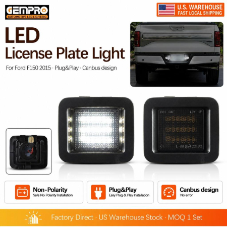 For Ford F150 Raptor 2015Up Smoked Lens Pure White LED License Plate Tag Light USA Warehouse Shipping - image 1