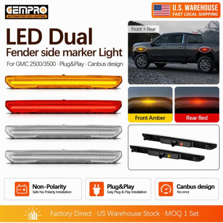 LED Side Fender Marker Light Front Amber Rear Red for GMC Sierra 2500 3500 HD 2020-2021 Clear Lens 4PCS - image 1