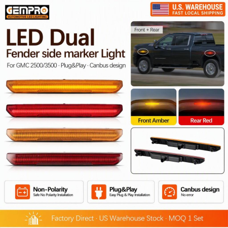 LED Side Fender Marker Light Front Amber Rear Red for GMC Sierra 2500 3500 HD 2020-2021 Orange Red Lens 4PCS - image 1