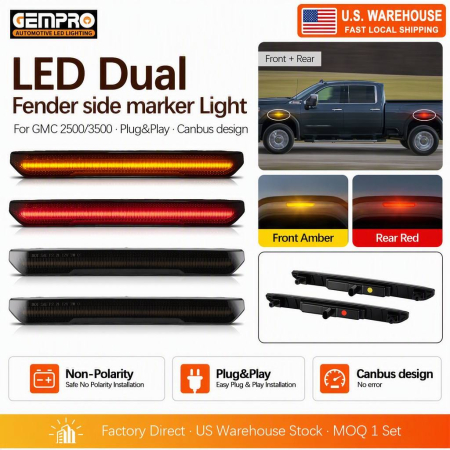 LED Side Fender Marker Light Front Amber Rear Red for GMC Sierra 2500 3500 HD 2020-2021 Smoke Lens 4PCS - image 1