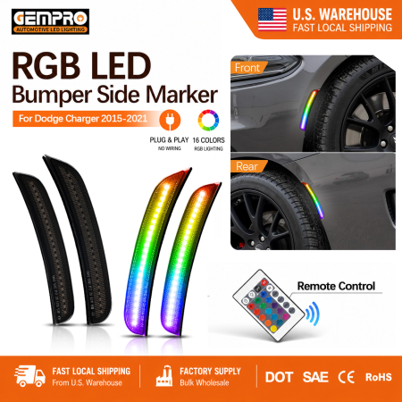 Multi Color RGB Side Marker for Dodge Charger 2015 2021 Remote Control Smoked Bumper Indicator Lamp - image 1