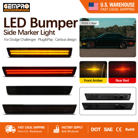 Plug and Play for Dodge Challenger 2015-2020 Error Free Amber Red Bumper Reflector Housing LED Side Marker - image 1