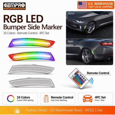 Remote Control RGB LED Side Marker for Cadillac CTS 2014 2021 Clear Lens Front Rear Bumper Light - image 1