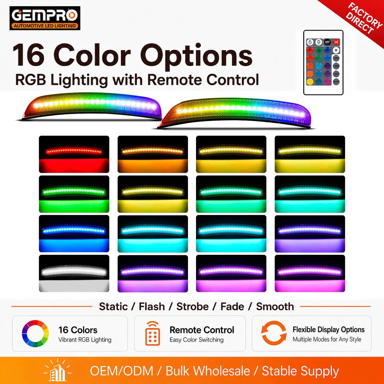 Remote Control RGB LED Side Marker for Dodge Charger 2015 2021 Smoked Lens Front Rear Bumper Light - image 3