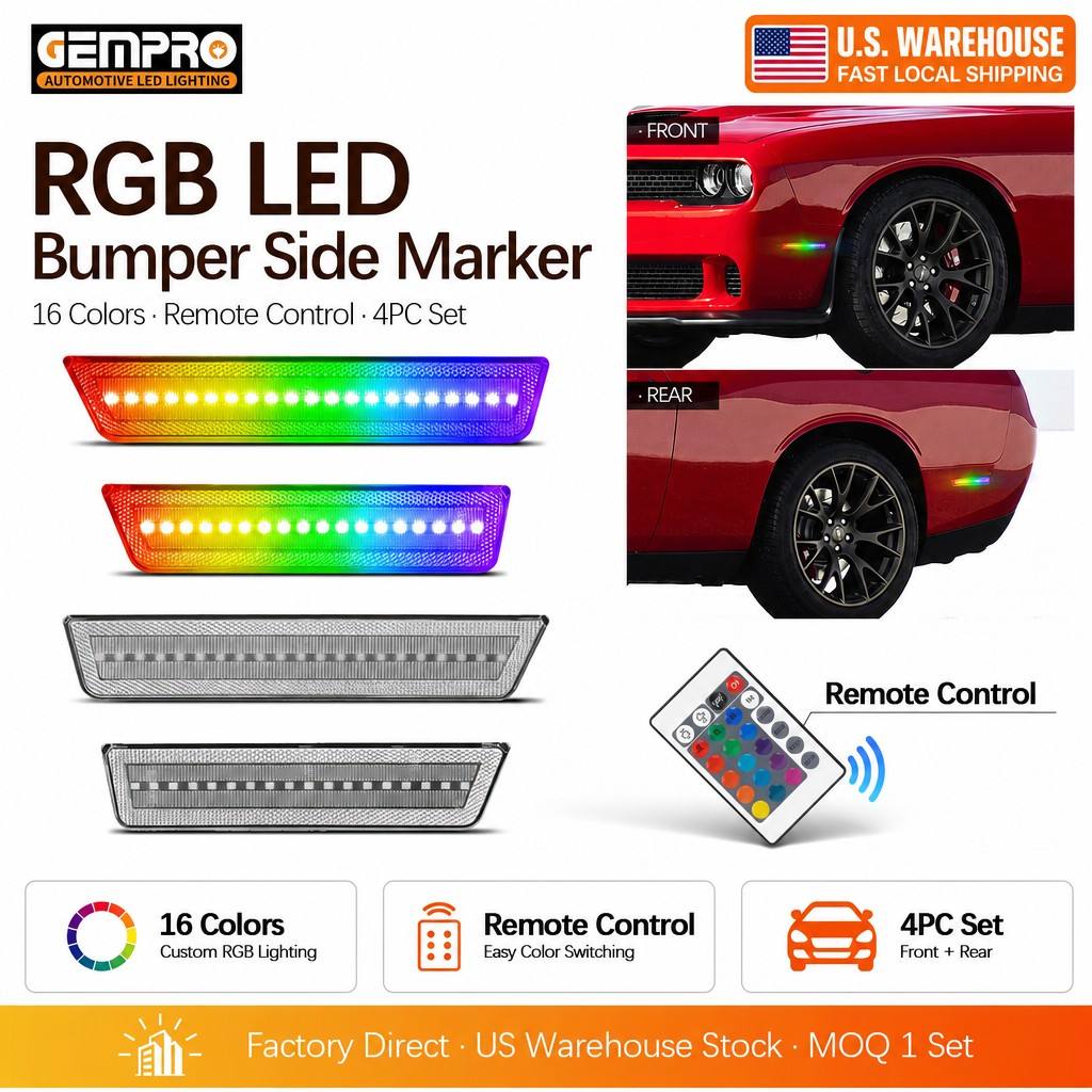 RGB LED Side Marker for Dodge Challenger 2008 2014 for Dodge Charger 2011 2014 Remote Control Front Rear Reflector Lamp - image 1