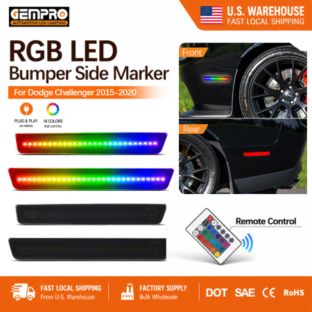 RGB LED Side Marker Lights for Dodge Challenger 2015 2023 Remote Control Front Rear Bumper Lamp - image 1