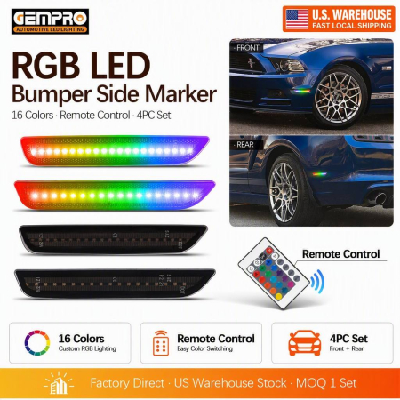 RGB LED Side Marker Lights for Ford Mustang 2010 2014 Remote Control Front Rear Bumper Lamp - image 1